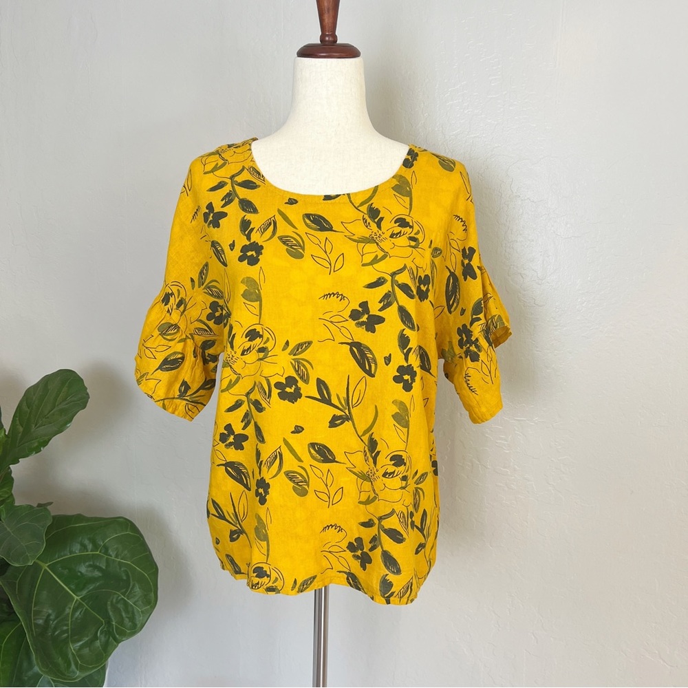 Mustard Yellow Floral Short Sleeve Blouse